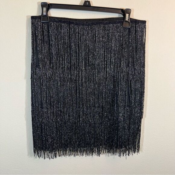 ✨ Maner Women’s Black Silver Fringe Mini Skirt Large NWT Concert - Picture 5 of 11